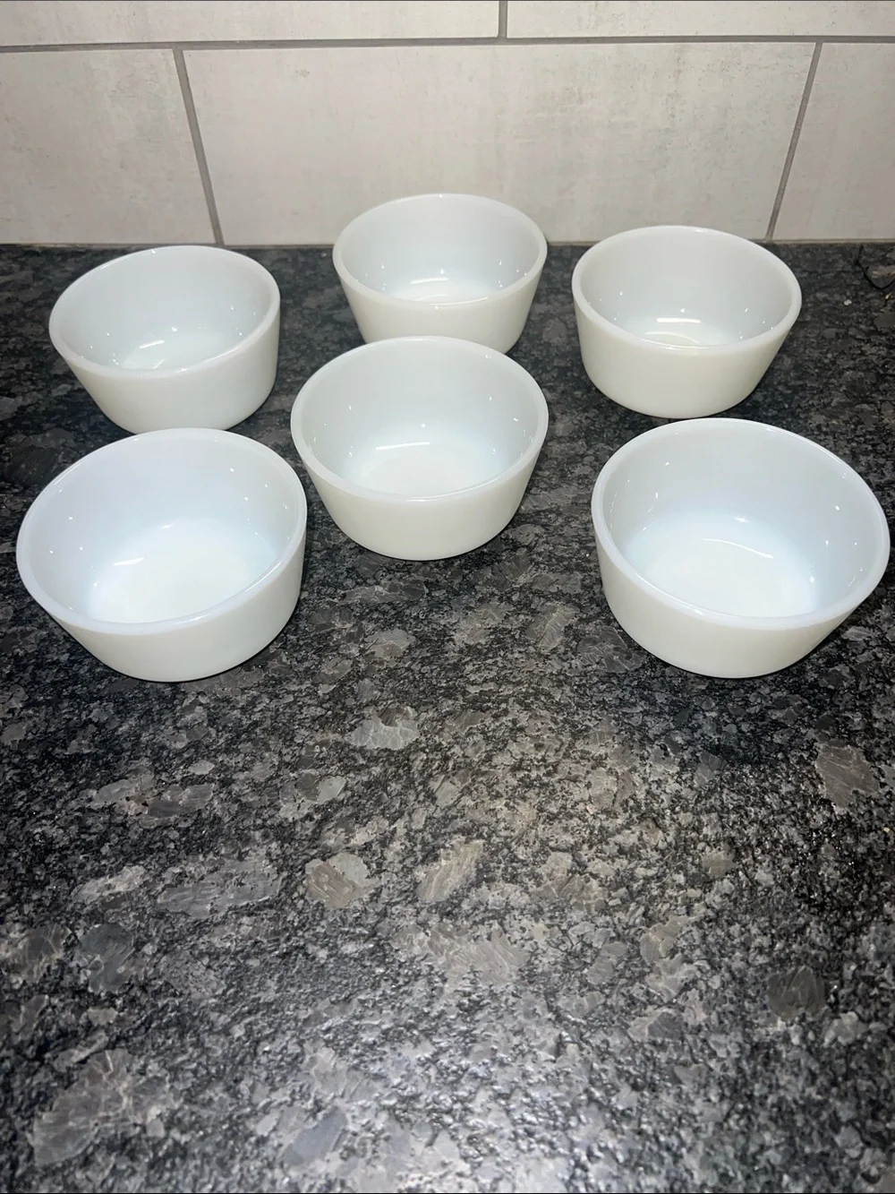 Set of 6 Fire King  White Milk Glass 6 Oz each dessert cups.  Exc condition